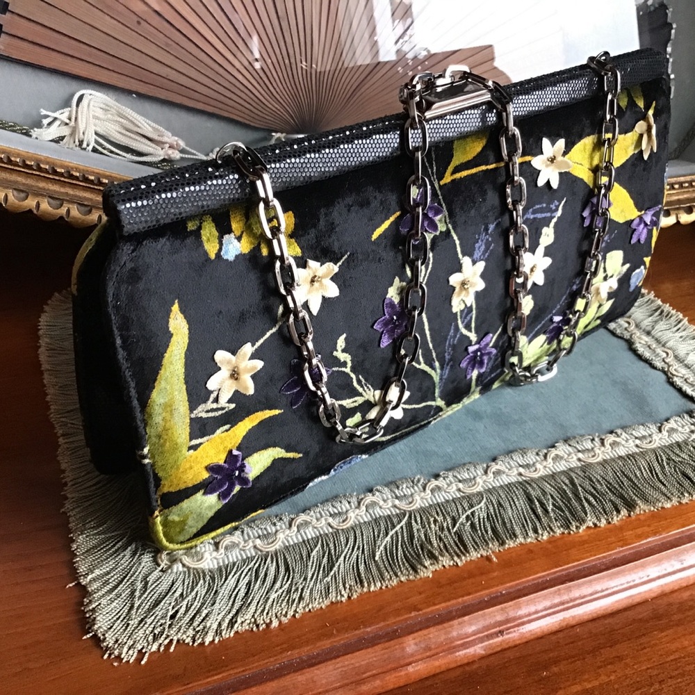 Rafé NY Black Velvet Bag w/ floral appliqués - Picture 6 of 9